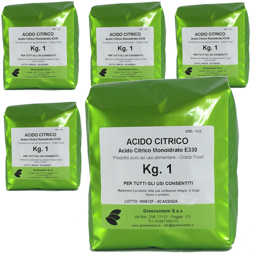 Greensistem: ACIDO CITRICO KG. 5 IN CONF. DA 1 - E330 - MONOIDRATO 
